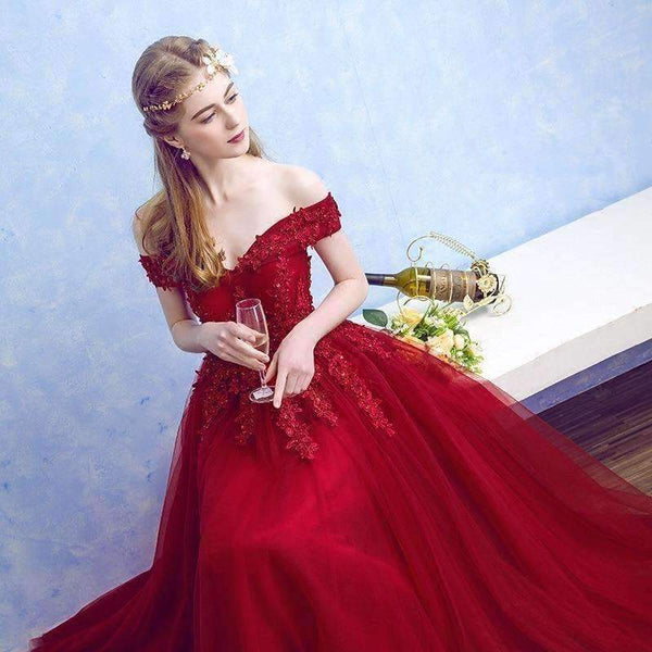 Planet Gates wine red long / 6 Boat Neck Beading with Appliques Long Evening Dresses Elegant Lace vestido de festa Banquet Party Prom dresses