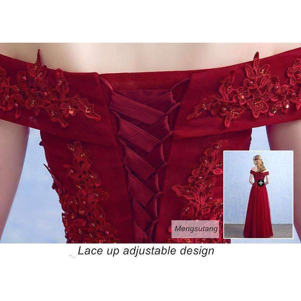 Planet Gates wine red long / 6 Boat Neck Beading with Appliques Long Evening Dresses Elegant Lace vestido de festa Banquet Party Prom dresses