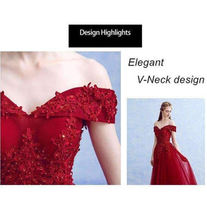 Planet Gates wine red long / 6 Boat Neck Beading with Appliques Long Evening Dresses Elegant Lace vestido de festa Banquet Party Prom dresses