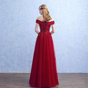 Planet Gates wine red long / 6 Boat Neck Beading with Appliques Long Evening Dresses Elegant Lace vestido de festa Banquet Party Prom dresses