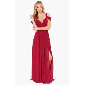 Planet Gates Wine Red / M Women Elegant Party Dress Strapless Sleeveless Dress Deep V-Neck Dresses Chiffon Bohemia Dress