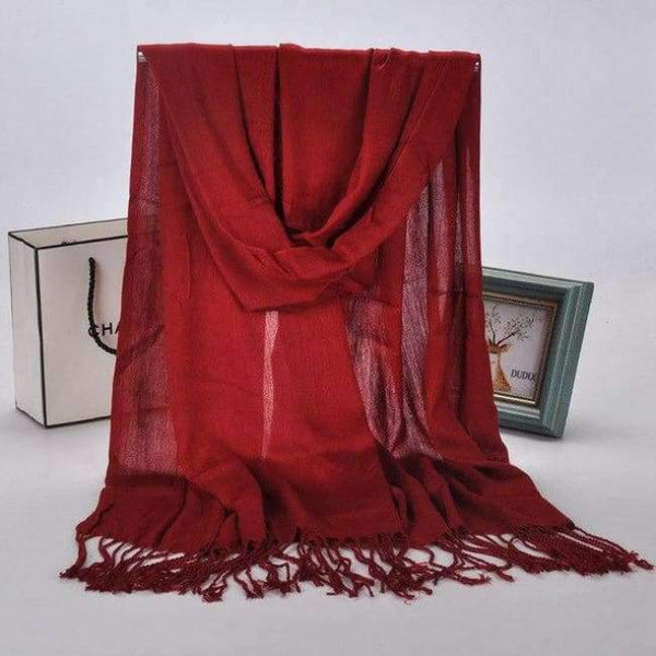 Planet Gates Wine Red New Winter Women 60cm*170cm Black Red Solid Color Muslim Hijab Foulard Viscose Scarf Wrap With Tassel