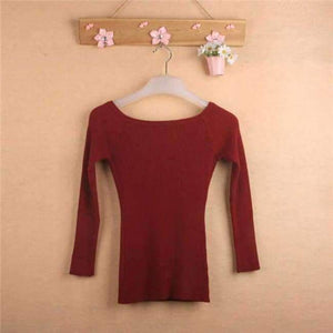 Planet Gates Wine Red / One Size Autumn and Winter basic Women Sweater slit neckline Strapless Sweater thickening sweater top thread slim C0320
