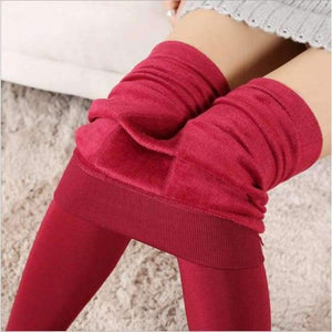 Planet Gates wine red / One Size Winter Autumn Leggings Women's Warm Leggings High Waist Thick Velvet Legging Solid Black Leggings Warm Pant for Women