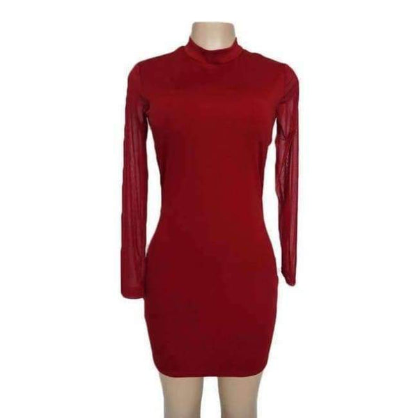 Planet Gates Wine red / S Autumn Net Yarn Long Sleeve Mini Bodycon Dress Dresses Autumn Winter Sexy Women Casual Party Club Black Dress Vestidos