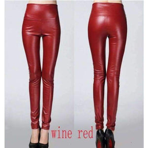 Planet Gates wine red / S Autumn winter Women legging skinny PU leather pencil Leggings slim faux Leather Pants female fashion thick fleece trousers