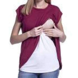 Planet Gates Wine Red / S / China Women's Blouse Maternity Nursing Wrap Top Cap Sleeves Double Layer Blouse Spring Autumn newet style hot sale fashion Blouse