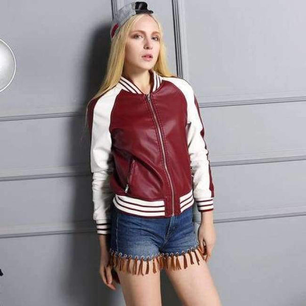 Planet Gates wine red / S Leather Jacket Women 2016 Red Black Leather Short Coat Female Faux Sheepskin Biker Jackets Jaquetas De Couro Femininas