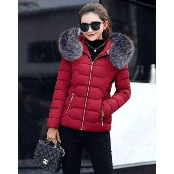 Planet Gates Wine red / S New Fashion Winter Jacket Women Fake Raccoon Fur Collar Winter Coat Women Parkas Warm Down Jacket Female outerwear