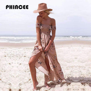 Planet Gates Wine red / S Off Shoulder Long Summer Dress Women 2018 Slash Neck Backless Boho Beach Sundress Female Sleeveless Sexy Floor Length Robe Femme