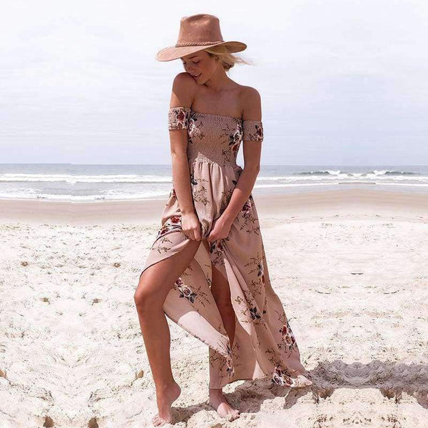 Planet Gates Wine red / S Off Shoulder Long Summer Dress Women 2018 Slash Neck Backless Boho Beach Sundress Female Sleeveless Sexy Floor Length Robe Femme