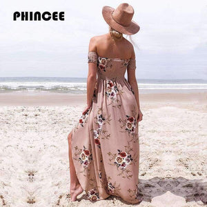 Planet Gates Wine red / S Off Shoulder Long Summer Dress Women 2018 Slash Neck Backless Boho Beach Sundress Female Sleeveless Sexy Floor Length Robe Femme