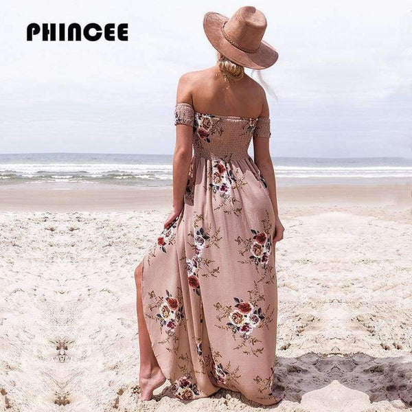 Planet Gates Wine red / S Off Shoulder Long Summer Dress Women 2018 Slash Neck Backless Boho Beach Sundress Female Sleeveless Sexy Floor Length Robe Femme