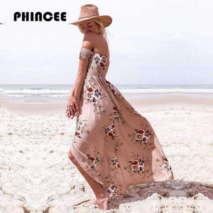 Planet Gates Wine red / S Off Shoulder Long Summer Dress Women 2018 Slash Neck Backless Boho Beach Sundress Female Sleeveless Sexy Floor Length Robe Femme