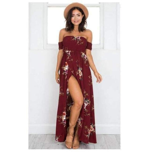 Planet Gates Wine red / S Off Shoulder Long Summer Dress Women 2018 Slash Neck Backless Boho Beach Sundress Female Sleeveless Sexy Floor Length Robe Femme