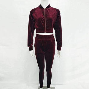 Planet Gates wine red / S Velvet Tracksuit Two Piece Set Women Sexy Pink Long Sleeve Crop Top and Pants Suit Fashion Autumn Winter Sweatshirt