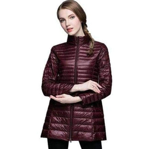 Planet Gates Wine red / S Women's Long Coat Winter New White Duck Down 90%, Size S- 4XL Slim and Elegant Female Ultra-lightweight Down Jacket