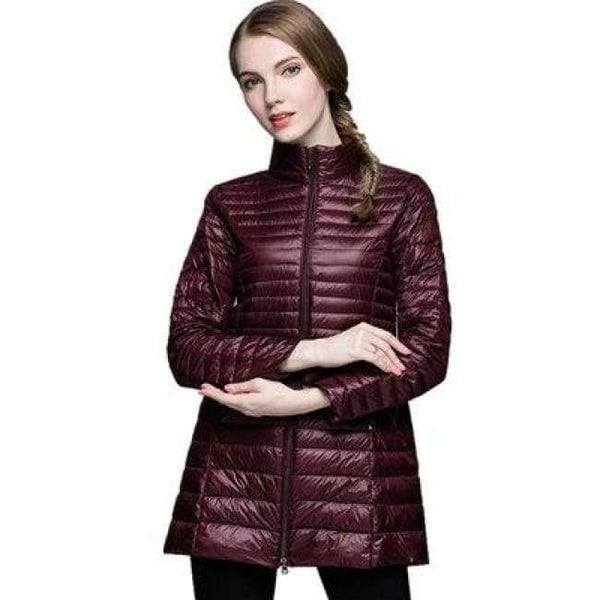Planet Gates Wine red / S Women's Long Coat Winter New White Duck Down 90%, Size S- 4XL Slim and Elegant Female Ultra-lightweight Down Jacket