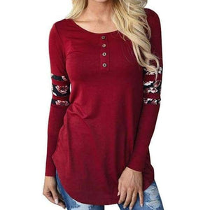 Planet Gates Wine Red / S Women Tops Casual Female T-Shirt Ladies Long Sleeve Tees Flower Printed Shirts O-Neck Slim Women Blusas WS1550C