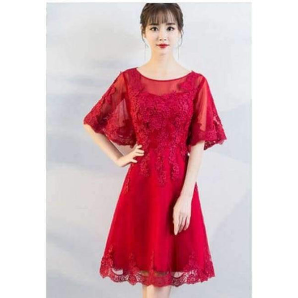 Planet Gates wine red short / 6 New Black Cocktail Dresses Above Knee Lace Butterfly Half Sleeve Elegant cocktail Party Gown Vestidos De Novia