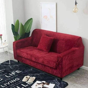 Planet Gates wine red / Single Seater Plush Sofa Cover 1pcs Velvet Solid Cover All-inclusive Sofa Elastic Fabric Couch Cover Grey Thick Slipcover Home Decor