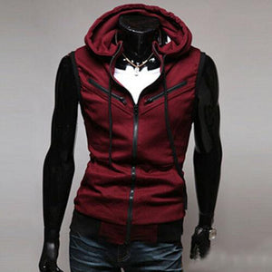 Planet Gates Wine Red / Tag M / CN Mens Hooded Sleeveless Zip Casual Sweatshirt Hoodies Jacket Vest Waistcoats Top