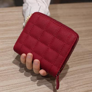 Planet Gates Wine Red Wallets PU Leather Female Plaid Purses Nubuck Card Holder Wallet Fashion Woman Small Zipper Wallet With Coin Purse