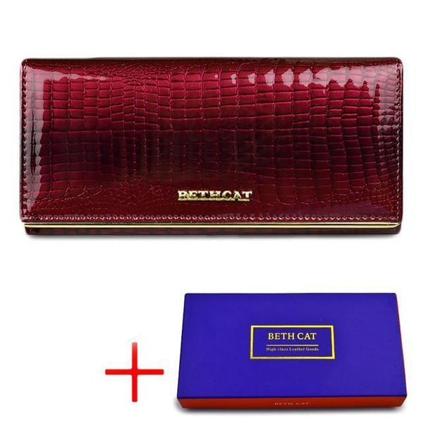 Planet Gates Wine red with box Women Wallet and Purses Genuine Leather Female Coin Card Holder Purse Ladies Money Bags Alligator Cow Wallets