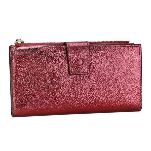 Planet Gates wine red Women Genuine Leather RFID Blocking Functional Wallet Vintage Long Glint Card Holder Zipper Coin Purse Iphone Galaxy