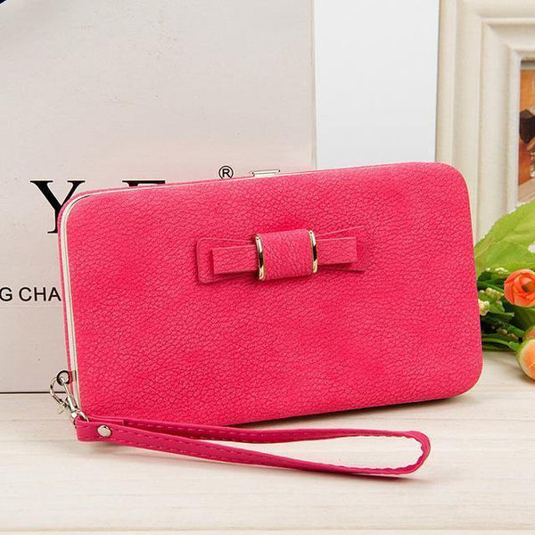 Planet Gates wine-red Women's Wallet Snap Coin Purse Phone Bag Bow Multi-card Bit Card Holder Purse Women Luxury  Billetera Mujer