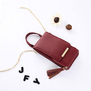 Planet Gates wine red Women Wallet High Quality Leather Card Holder Female Shoulder Money Phone Purses Fashion Chain Small Purse Bags