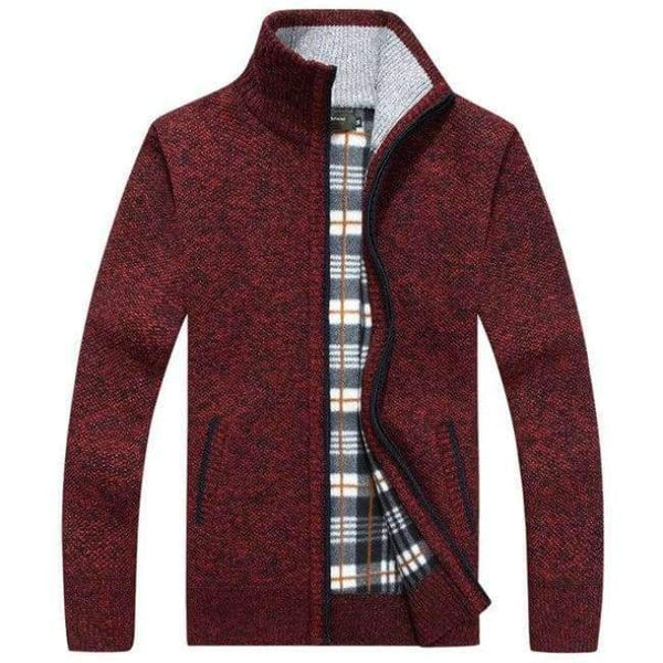 Planet Gates wine red / XL New 4XL 5XL Mens Fleece Sweate Autumn Winter Warm Cashmere Slim Fat Wool Zipper Casual Sweater Men Knitted Coat AF1383