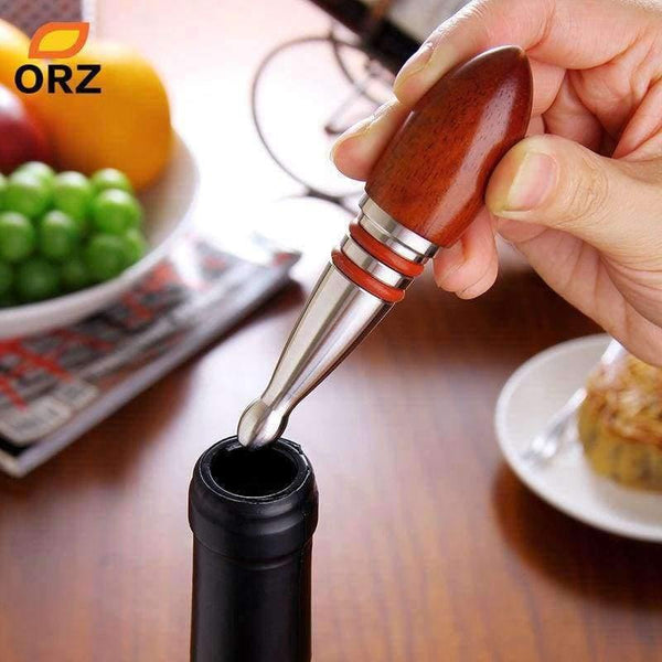 Wine Stopper Wooden And Stainless Steel Wine Cork Bottle Accessories Kitchen Bar Tools Case Good Gift - Planet Gates