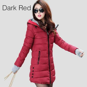 Planet Gates Wine / XL Parkas Winter Women Fashion Thickening Hooded Winter Jacket Womens Slim Fit Cotton Coat Overcoat Plus Size 13 Colors
