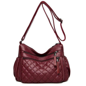 Women Leather Messenger Bag Luxury Lattice Handbags Designer High Quality Female Vintage