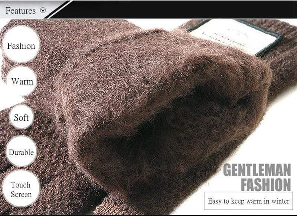 Planet Gates Winter Autumn Men Knitted Gloves Touch Screen High Quality Male Thicken Warm Wool Cashmere Solid Gloves Men Mitten Business