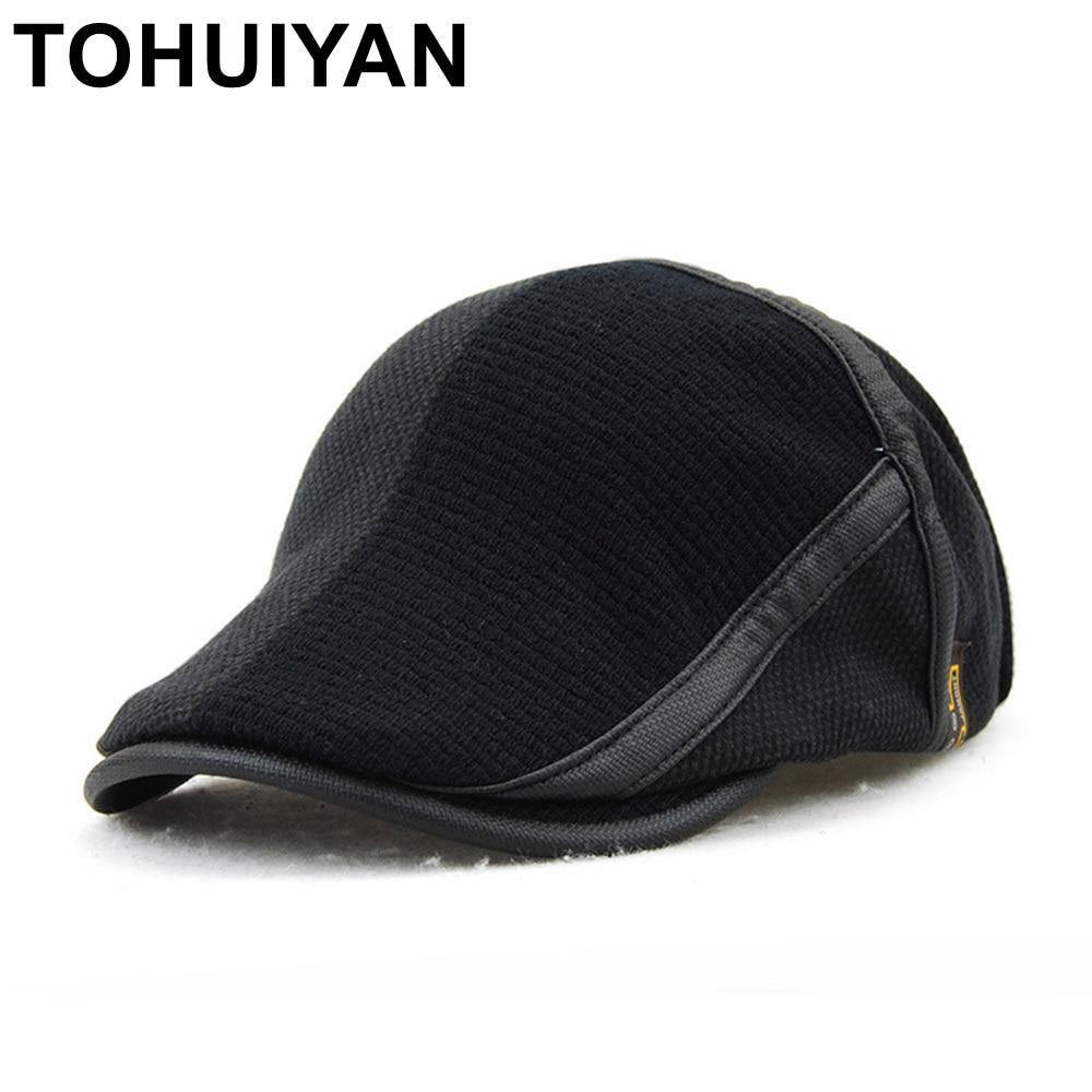 Planet Gates Winter Elderly Men Hat Newsboy Cap Flat Beret Cap For Male Thick Wool Beret Peaked Hats