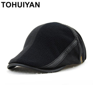 Planet Gates Winter Elderly Men Hat Newsboy Cap Flat Beret Cap For Male Thick Wool Beret Peaked Hats