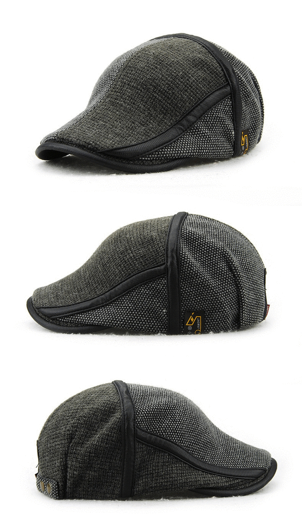 Planet Gates Winter Elderly Men Hat Newsboy Cap Flat Beret Cap For Male Thick Wool Beret Peaked Hats