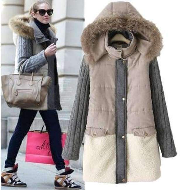 Planet Gates Winter jacket women 2018 Female Hooded knitting sleeve Down Jacket Warm Winter Slim Parkas Ladies Coat  Winte Plus Size
