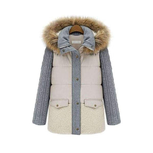 Planet Gates Winter jacket women 2018 Female Hooded knitting sleeve Down Jacket Warm Winter Slim Parkas Ladies Coat  Winte Plus Size