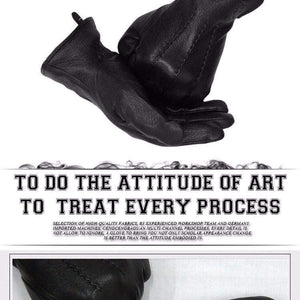 Planet Gates Winter men deer skin leather gloves male warm soft black sewing design men mittens imitate rabbit hair 70% wool lining-07