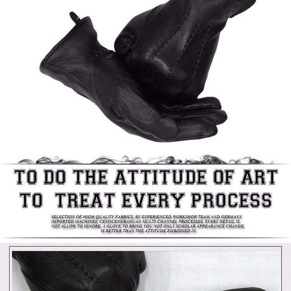 Planet Gates Winter men deer skin leather gloves male warm soft black sewing design men mittens imitate rabbit hair 70% wool lining-07