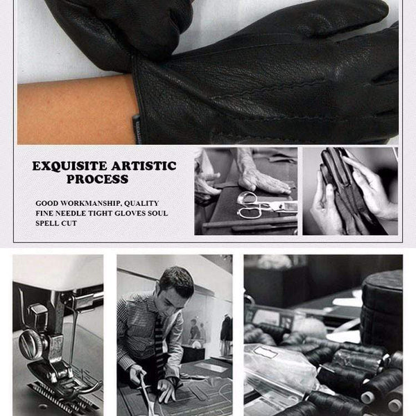 Planet Gates Winter men deer skin leather gloves male warm soft black sewing design men mittens imitate rabbit hair 70% wool lining-07