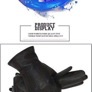 Planet Gates Winter men deer skin leather gloves male warm soft black sewing design men mittens imitate rabbit hair 70% wool lining-07