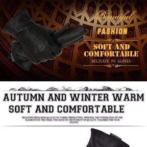 Planet Gates Winter men deer skin leather gloves male warm soft black sewing design men mittens imitate rabbit hair 70% wool lining-07
