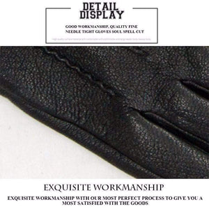 Planet Gates Winter men deer skin leather gloves male warm soft black sewing design men mittens imitate rabbit hair 70% wool lining-07