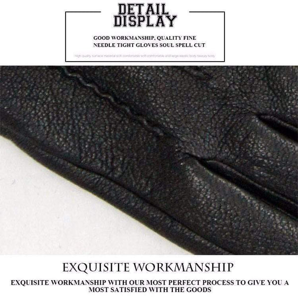 Planet Gates Winter men deer skin leather gloves male warm soft black sewing design men mittens imitate rabbit hair 70% wool lining-07