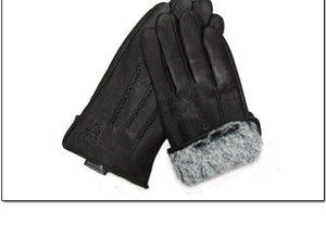 Planet Gates Winter men deer skin leather gloves male warm soft black sewing design men mittens imitate rabbit hair 70% wool lining-07