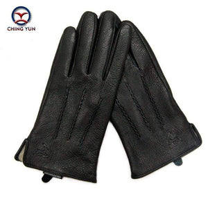 Planet Gates Winter men deer skin leather gloves male warm soft black sewing design men mittens imitate rabbit hair 70% wool lining-07